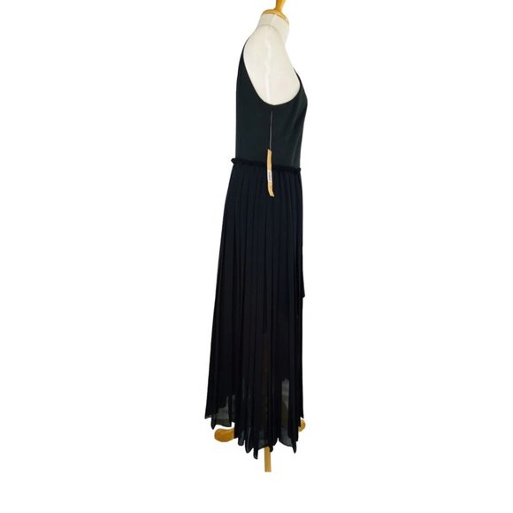 Rachel Roy High Neck Crepe Dress With Chiffon Overlay Black NWT Sz 8 Hi Low - Picture 9 of 11